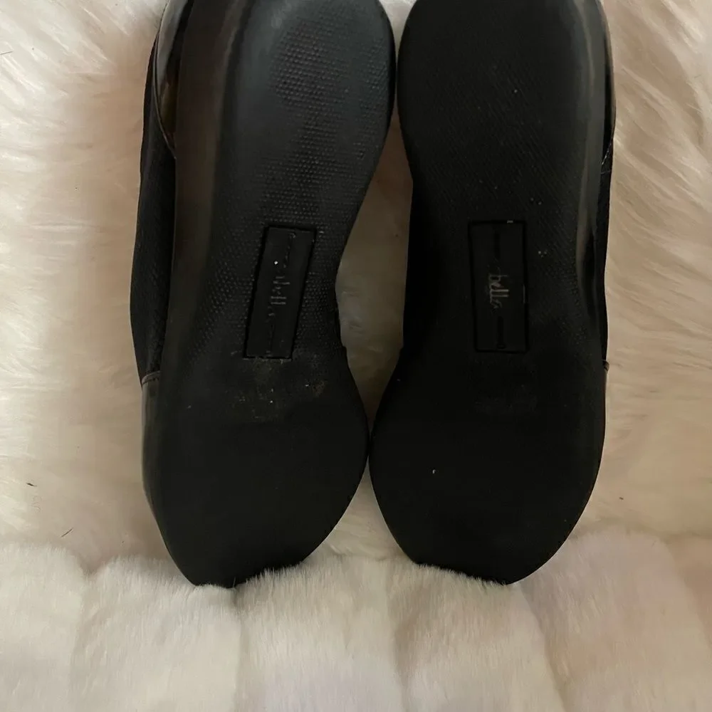 Abella Tiressa black patent and nylon wedge slip on rubber soles size 10